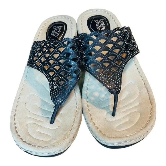 BERKLEY JENSEN THONG SANDALS BLACK SPARKLY EXCELLENT CONDITION SIZE 9.5 - Picture 4 of 8